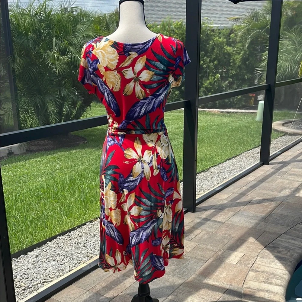 Lascana VENUS Red and Blue Midi Sundress with Flutter Sleeves
